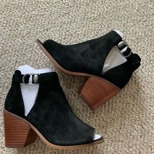 SoleSociety Caprica Black Suede Open Toe Bootie
